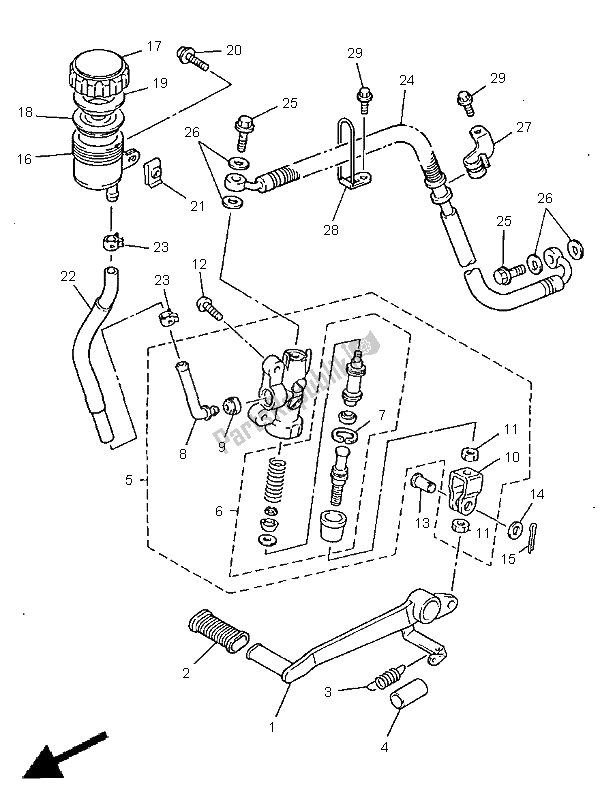 Tutte le parti per il Pompa Freno Posteriore del Yamaha FZS 600 1998