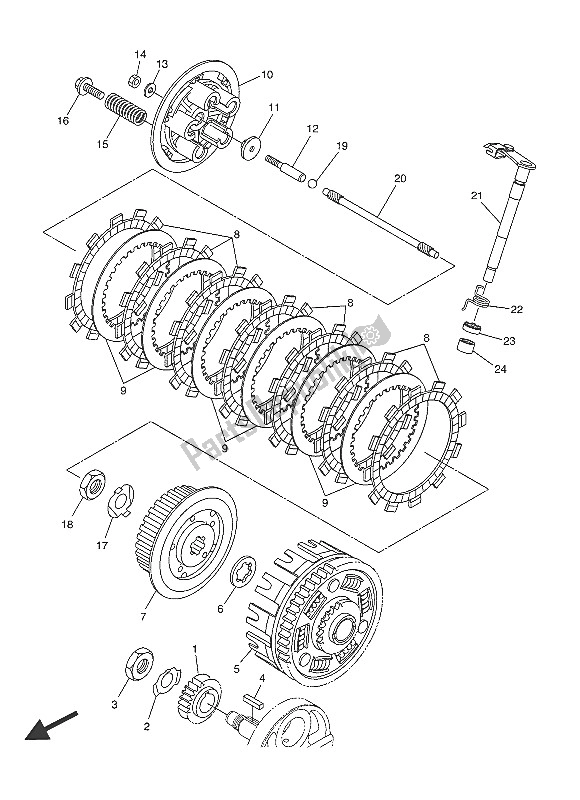 All parts for the Clutch of the Yamaha WR 250R 2016