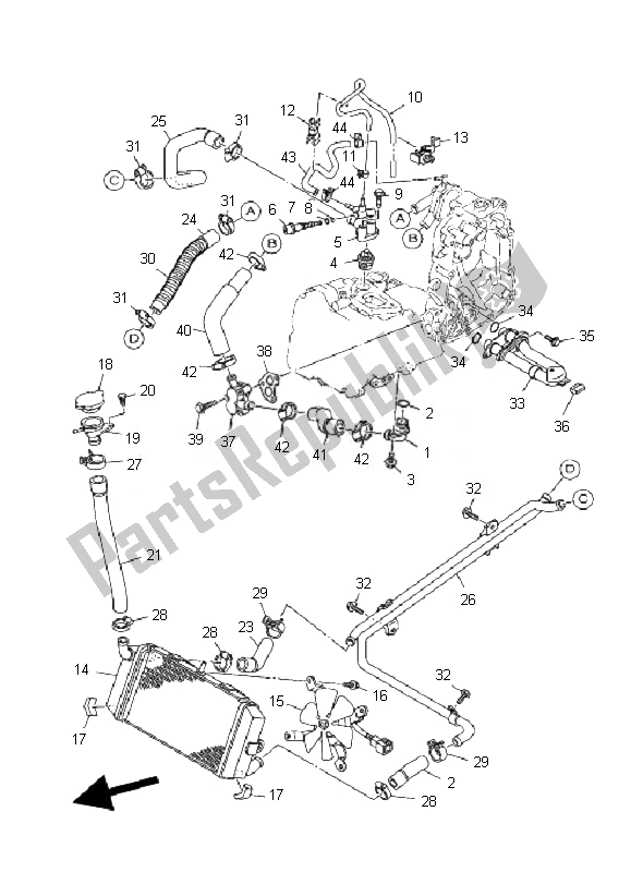 All parts for the Radiator & Hose of the Yamaha YP 400A Majesty 2010