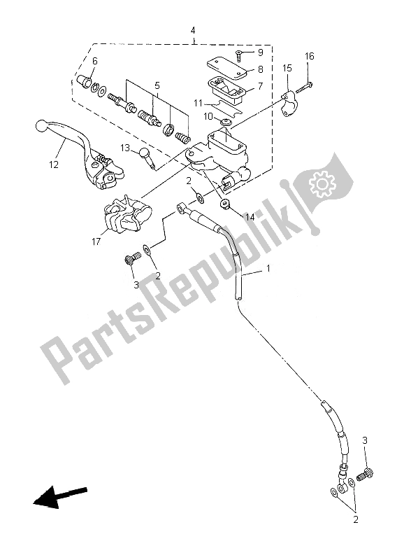 All parts for the Front Master Cylinder of the Yamaha WR 450F 2007