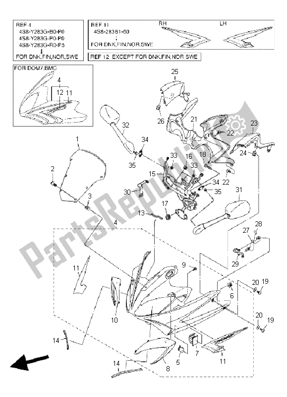 Alle onderdelen voor de Motorkap 1 van de Yamaha FZ6 SHG 600 2009