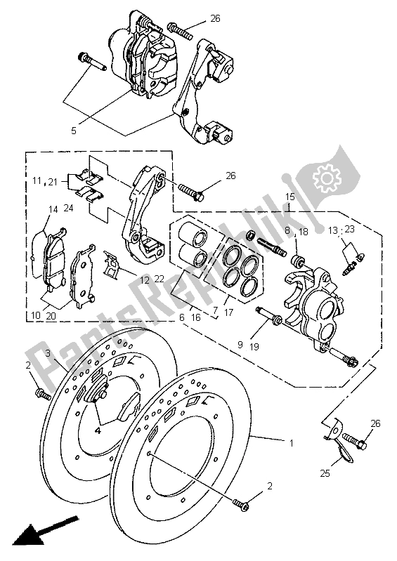 Wszystkie części do Zacisk Hamulca Przedniego Yamaha XV 1100 Virago 1997