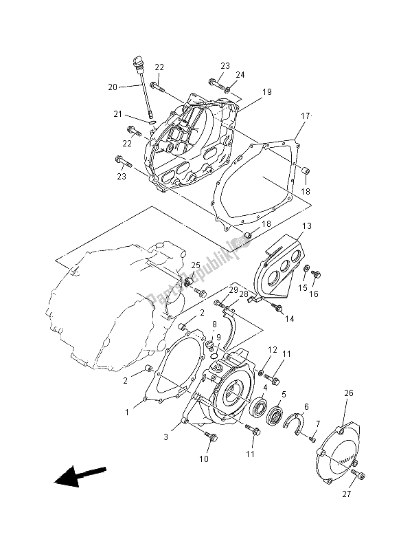 All parts for the Crankcase Cover 1 of the Yamaha YFM 350R 2012