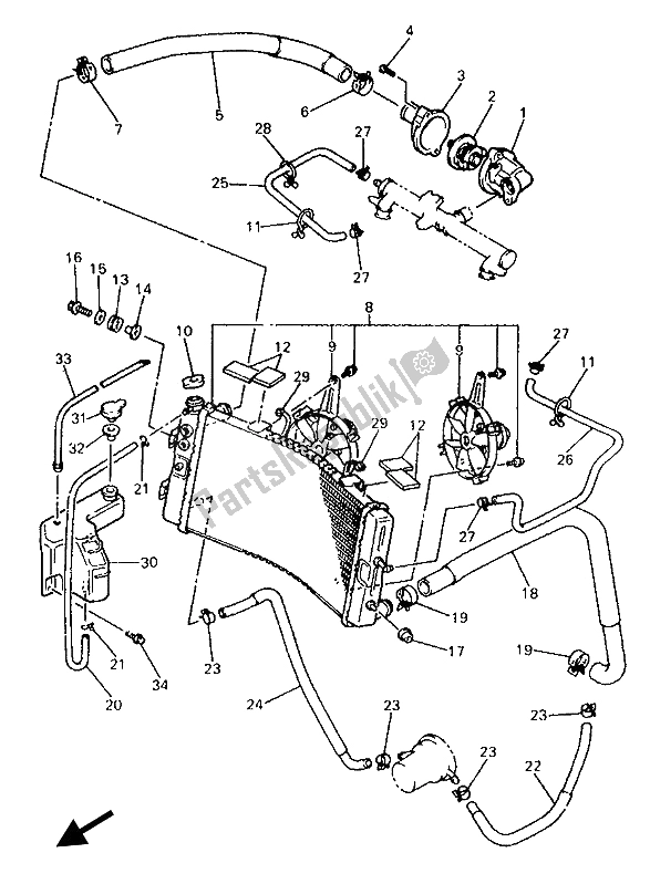 Toutes les pièces pour le Tuyau De Radiateur du Yamaha GTS 1000 1993