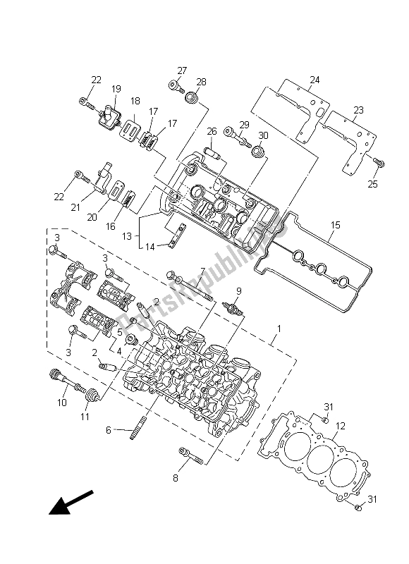 All parts for the Cylinder Head of the Yamaha MT 09 900 2015