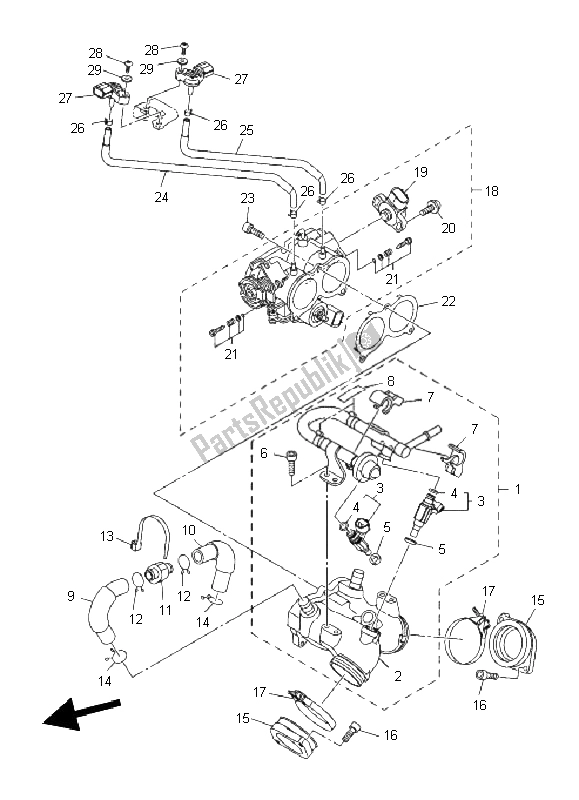 All parts for the Intake 1 of the Yamaha XVS 1300A 2011