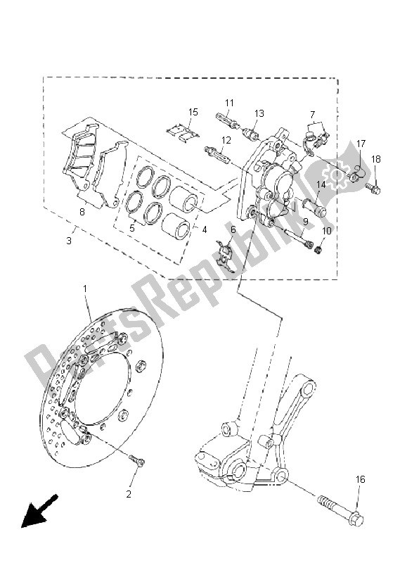 All parts for the Front Brake Caliper of the Yamaha WR 450F 2005