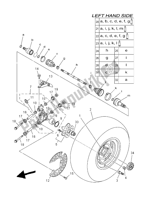 All parts for the Rear Wheel of the Yamaha YFM 700 Fwad Dpbse Grizzly 4X4 2014