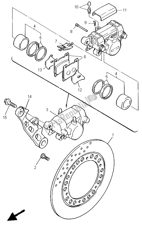 All parts for the Rear Brake Caliper of the Yamaha YZF 600R Thundercat 1999