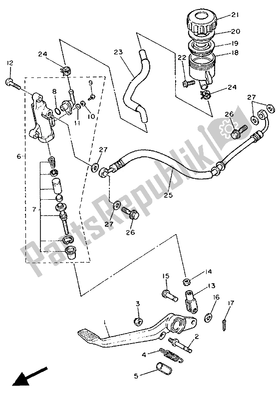 All parts for the Rear Master Cylinder of the Yamaha FZR 1000 1991