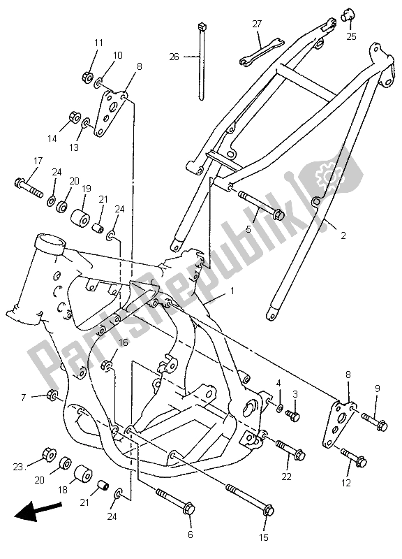 All parts for the Frame of the Yamaha YZ 250 1996