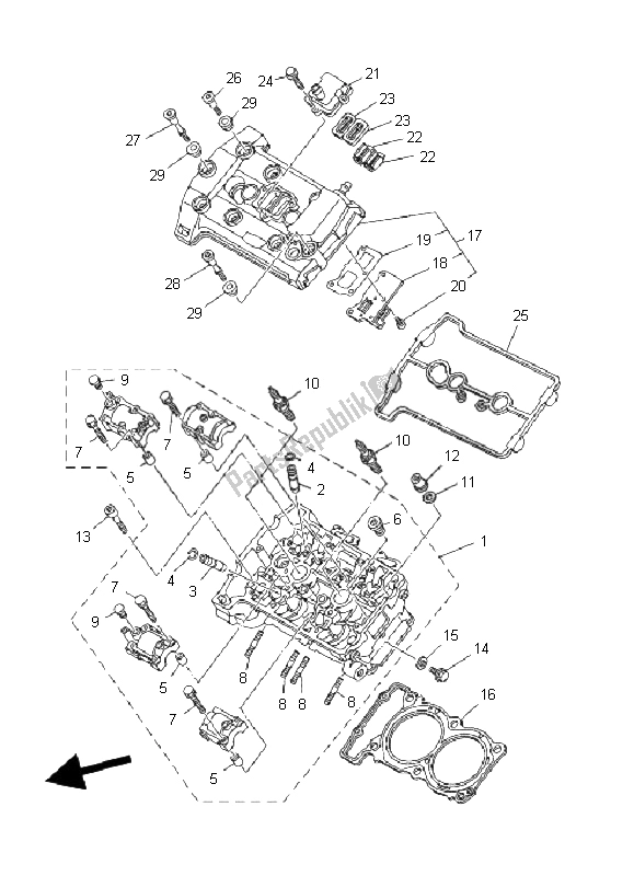 All parts for the Cylinder Head of the Yamaha TDM 900A 2008