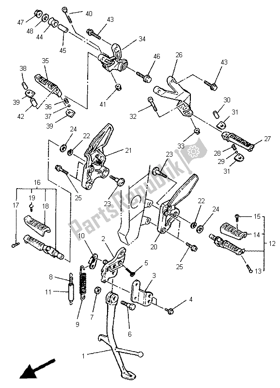 Alle onderdelen voor de Standaard & Voetensteun van de Yamaha FZR 1000 1995