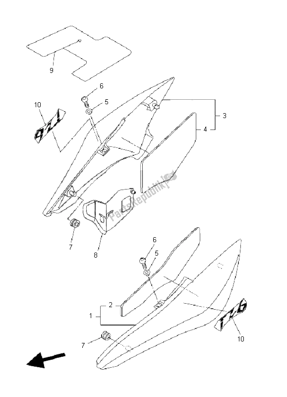 All parts for the Side Cover of the Yamaha FZ6 NHG 600 2009