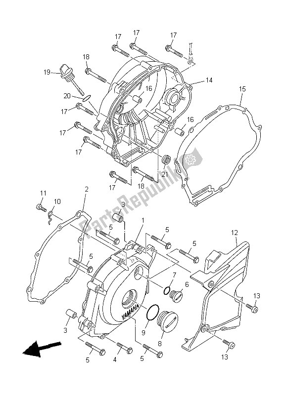 Alle onderdelen voor de Carterdeksel 1 van de Yamaha YBR 125 ED 2009