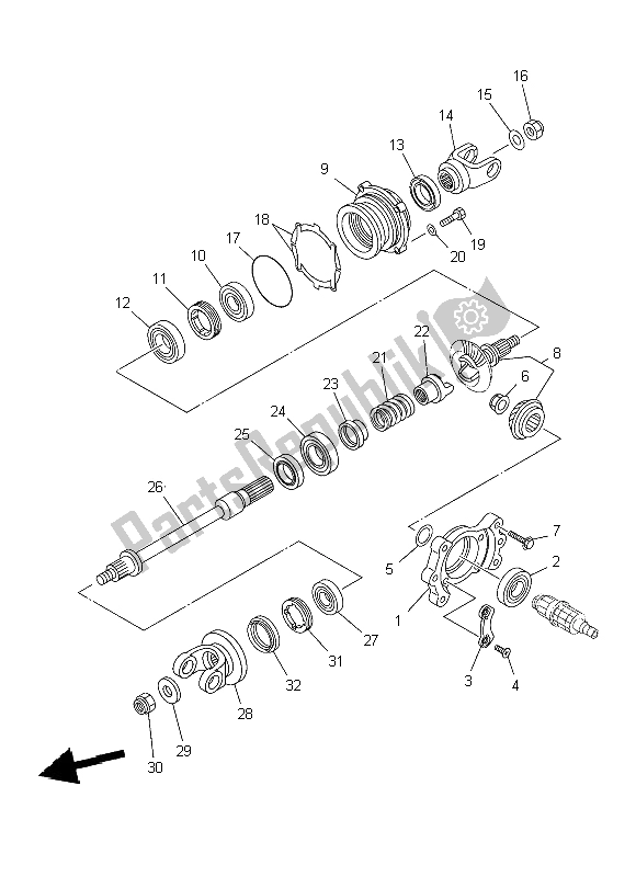 All parts for the Middle Drive Gear of the Yamaha YFM 450 Fwad IRS Grizzly 4X4 Yamaha Black 2014