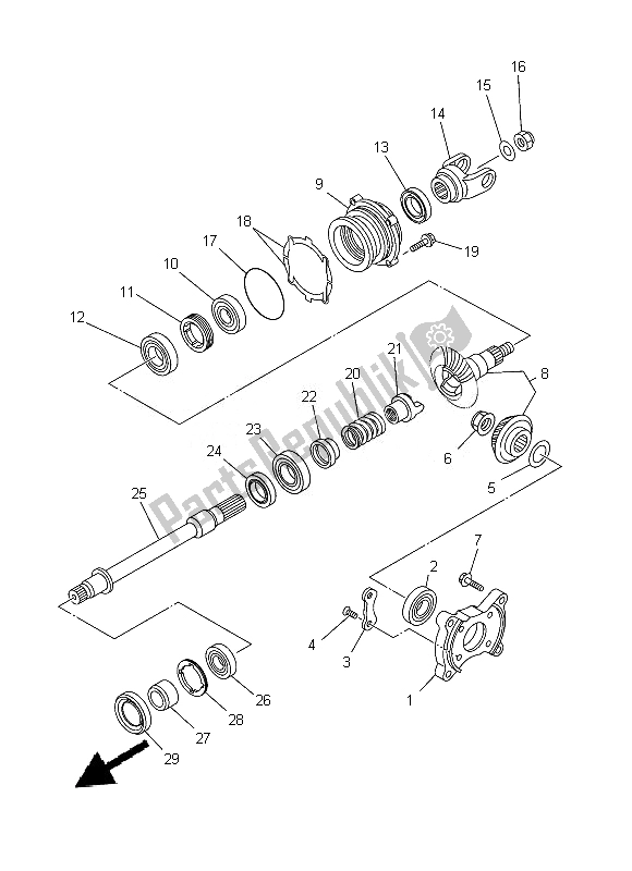 All parts for the Middle Drive Gear of the Yamaha YFM 350 FWA Grizzly 4X4 2013