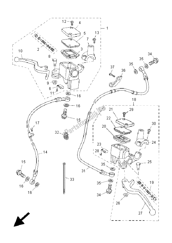 All parts for the Front Master Cylinder of the Yamaha YP 250R X MAX 2006