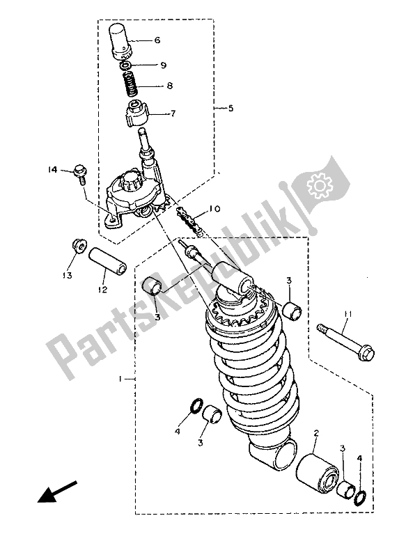 Todas as partes de Suspensão Traseira do Yamaha FJ 1200 1987