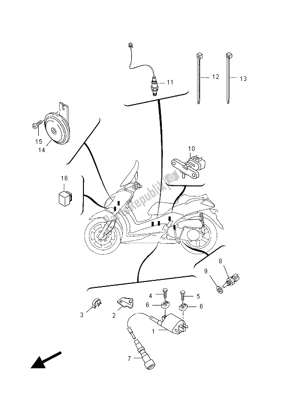 All parts for the Electrical 2 of the Yamaha VP 250 X City 2012