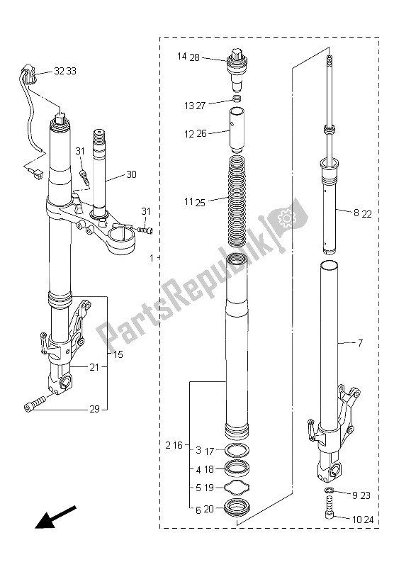 All parts for the Front Fork of the Yamaha FJR 1300 AS 2015