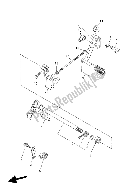 Alle onderdelen voor de Schakelas van de Yamaha YBR 250 2011