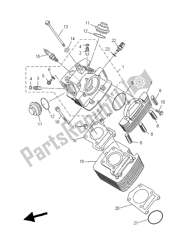 All parts for the Cylinder of the Yamaha YBR 125 ED 2007