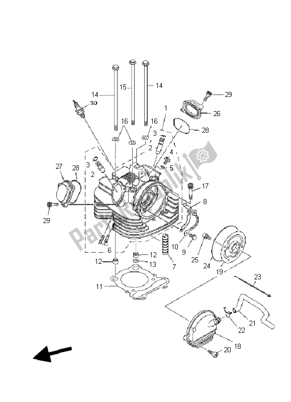 All parts for the Cylinder Head of the Yamaha YFM 350F Grizzly 4X4 IRS 2010