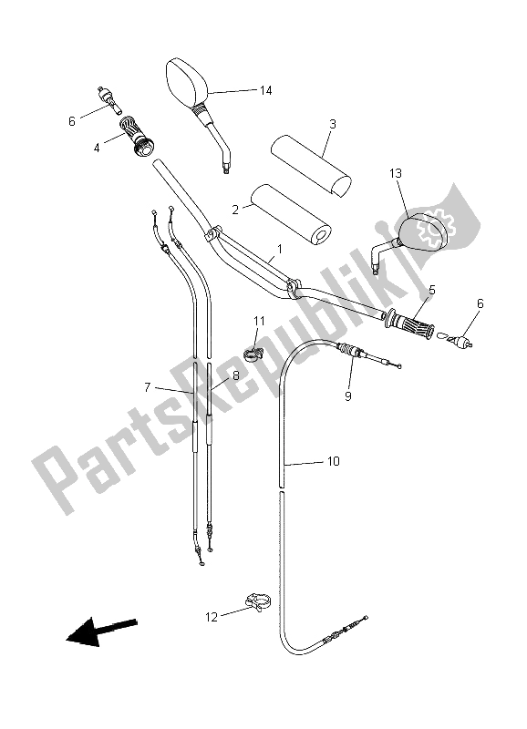 All parts for the Steering Handle & Cable of the Yamaha XT 660X 2009