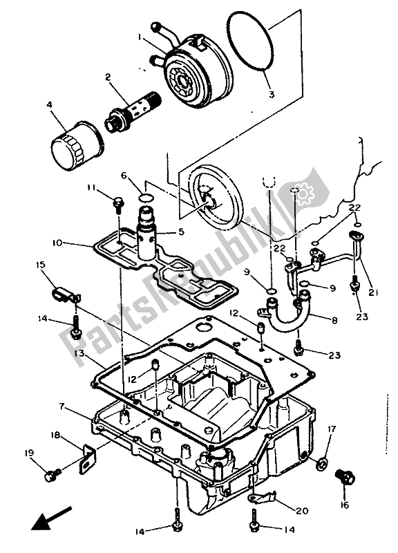 All parts for the Oil Cleaner of the Yamaha FZR 750 RW 1989