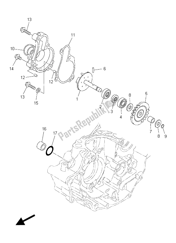 All parts for the Water Pump of the Yamaha WR 250F 2015