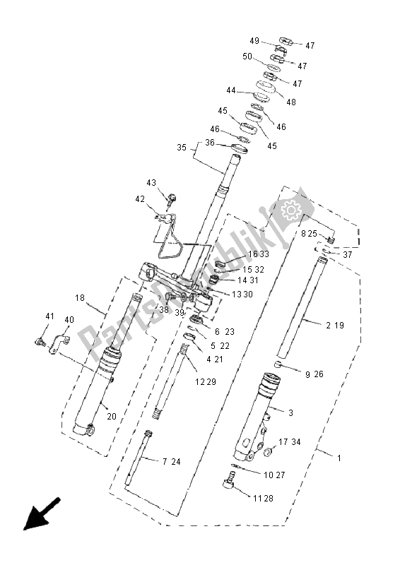 All parts for the Front Fork of the Yamaha YN 50R Neos 2009