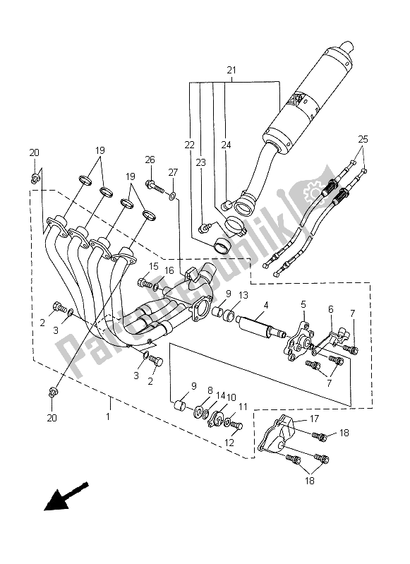 All parts for the Exhaust of the Yamaha YZF R1 1000 1999