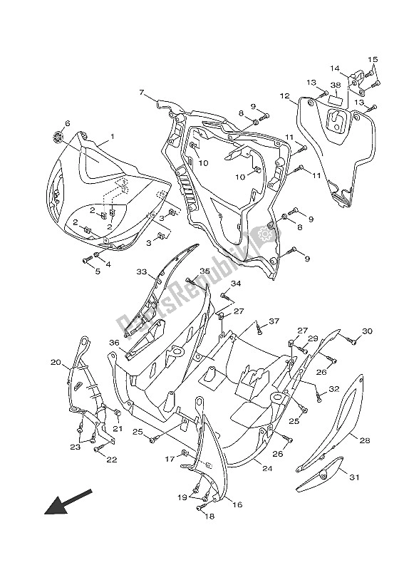 All parts for the Leg Shield of the Yamaha HW 151 2016