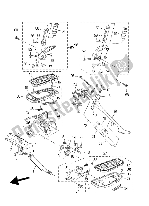 All parts for the Stand & Footrest of the Yamaha XVS 1300A 2011