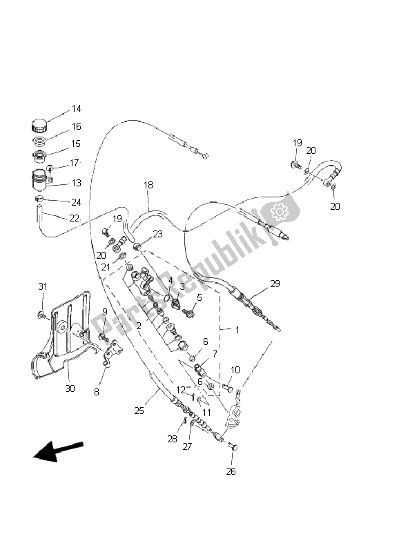 All parts for the Rear Master Cylinder of the Yamaha YFM 450F Kodiak 4X4 2003