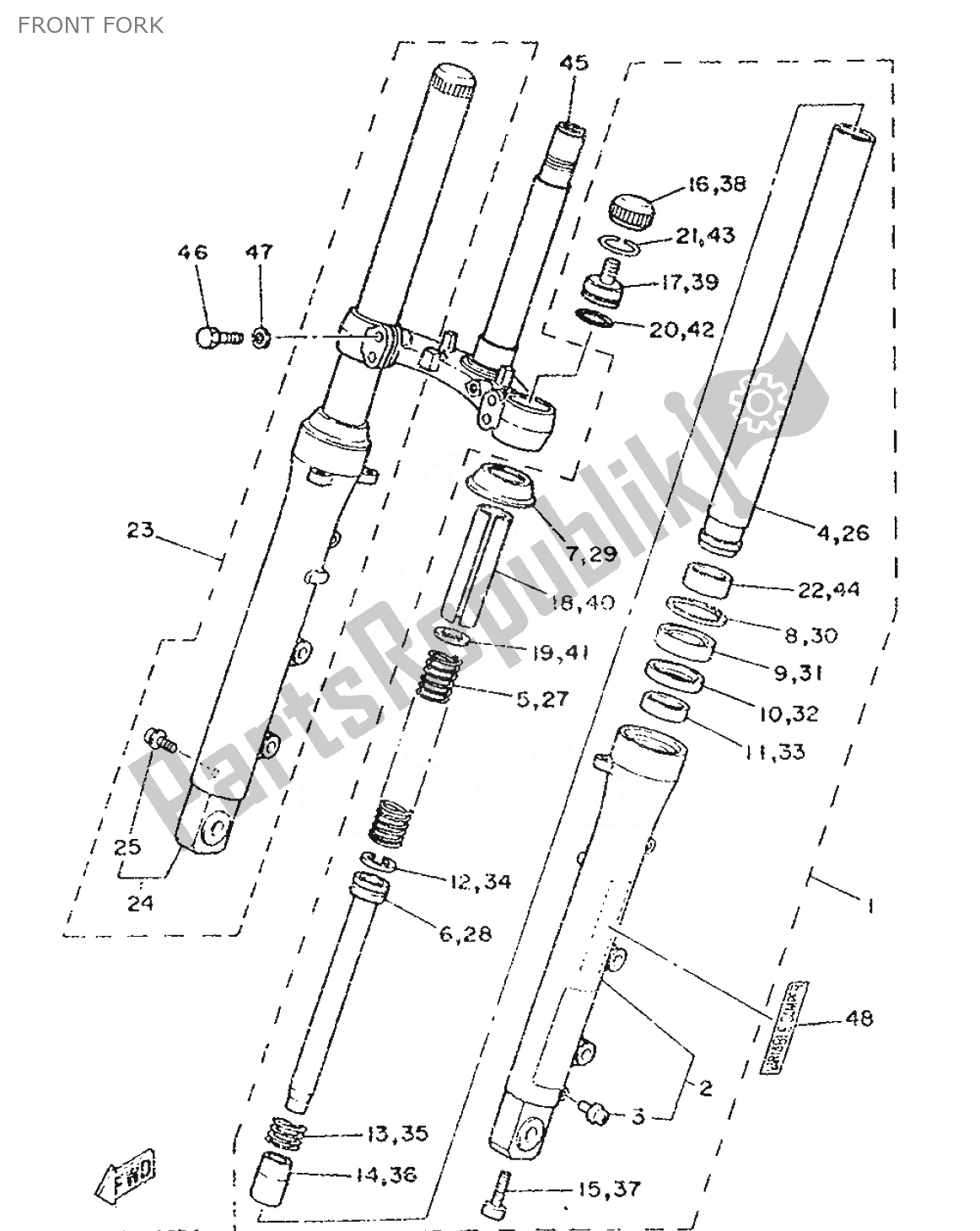 Alle onderdelen voor de Voorvork van de Yamaha RD 350 1991