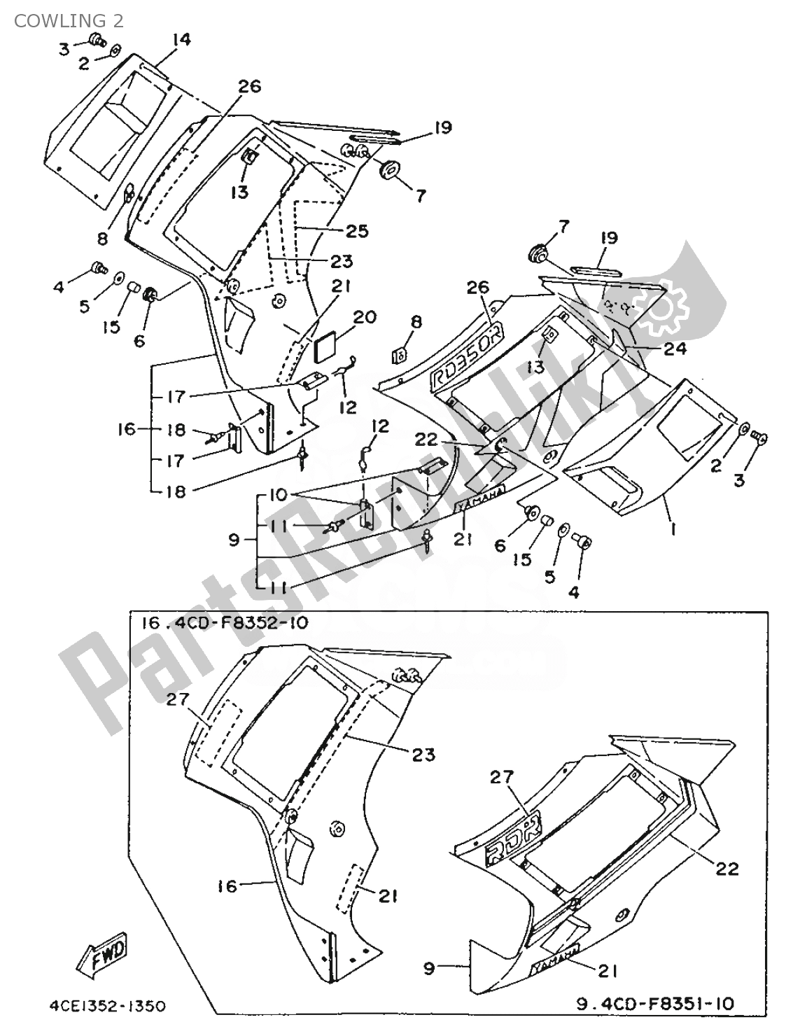 Toutes les pièces pour le Capot 2 du Yamaha RD 350 1991