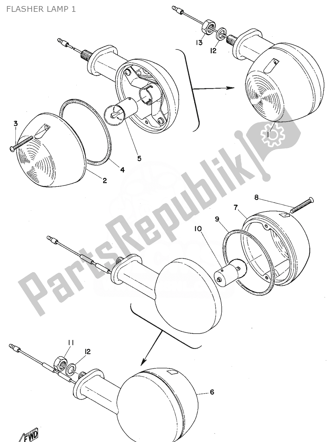 Todas as partes de Flasher Lamp 1 do Yamaha FS1 1975