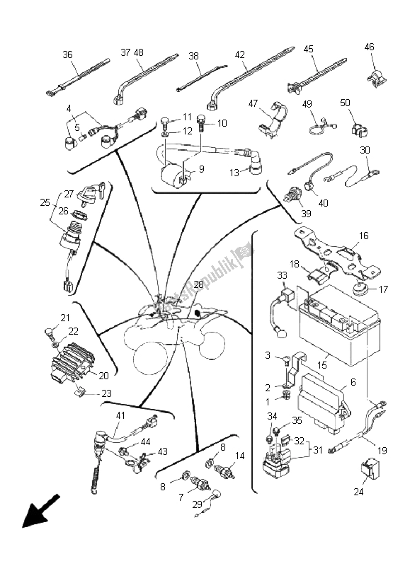 All parts for the Electrical 1 of the Yamaha YFM 350R 2009