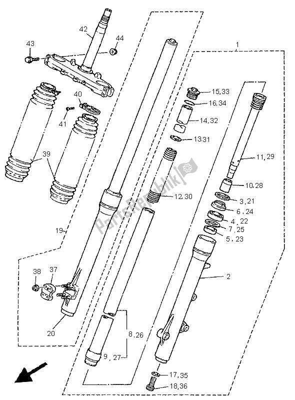 All parts for the Front Fork of the Yamaha XT 600E 1999