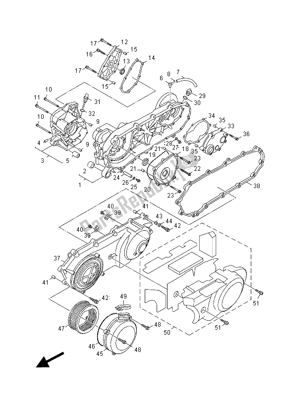 All parts for the Crankcase of the Yamaha HW 125 2012