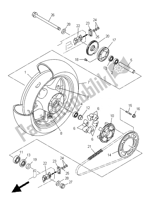 Todas as partes de Roda Traseira do Yamaha XJ 6 NA 600 2014