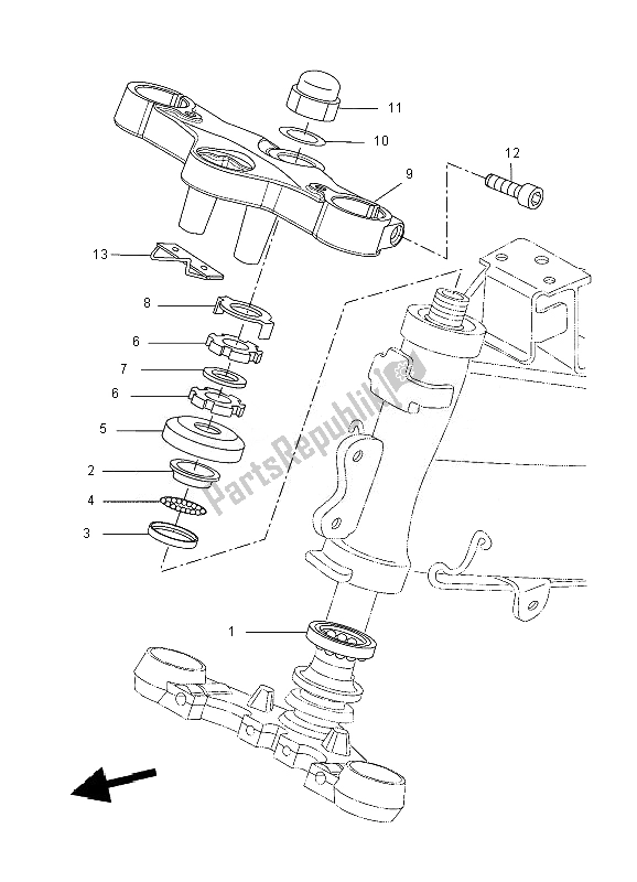 All parts for the Steering of the Yamaha YZF R 125 2010