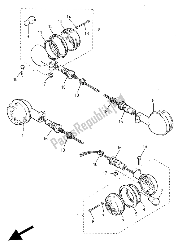 All parts for the Flasher Light of the Yamaha V MAX 12 1200 1996