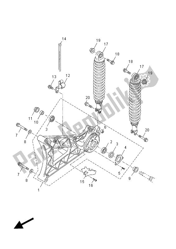 All parts for the Rear Arm & Suspension of the Yamaha YP 250 RA X MAX 2012