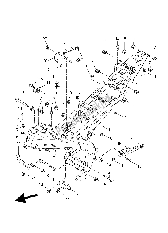 All parts for the Frame of the Yamaha YZF R 125 2009