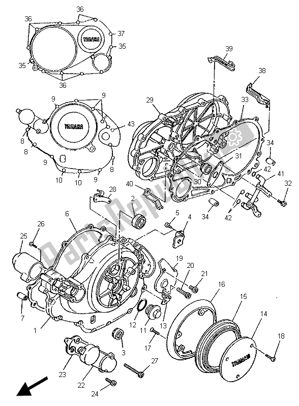 Wszystkie części do Pokrywa Skrzyni Korbowej 1 Yamaha XV 750 Virago 1995