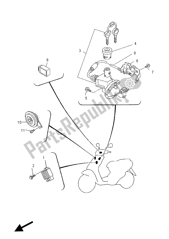 All parts for the Electrical 1 of the Yamaha YN 50 Neos 2012