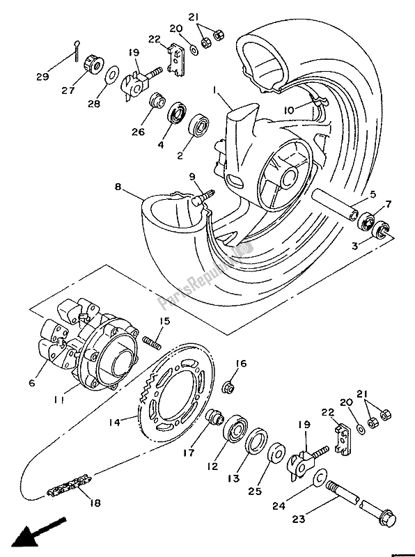 All parts for the Rear Wheel of the Yamaha TDM 850 1994